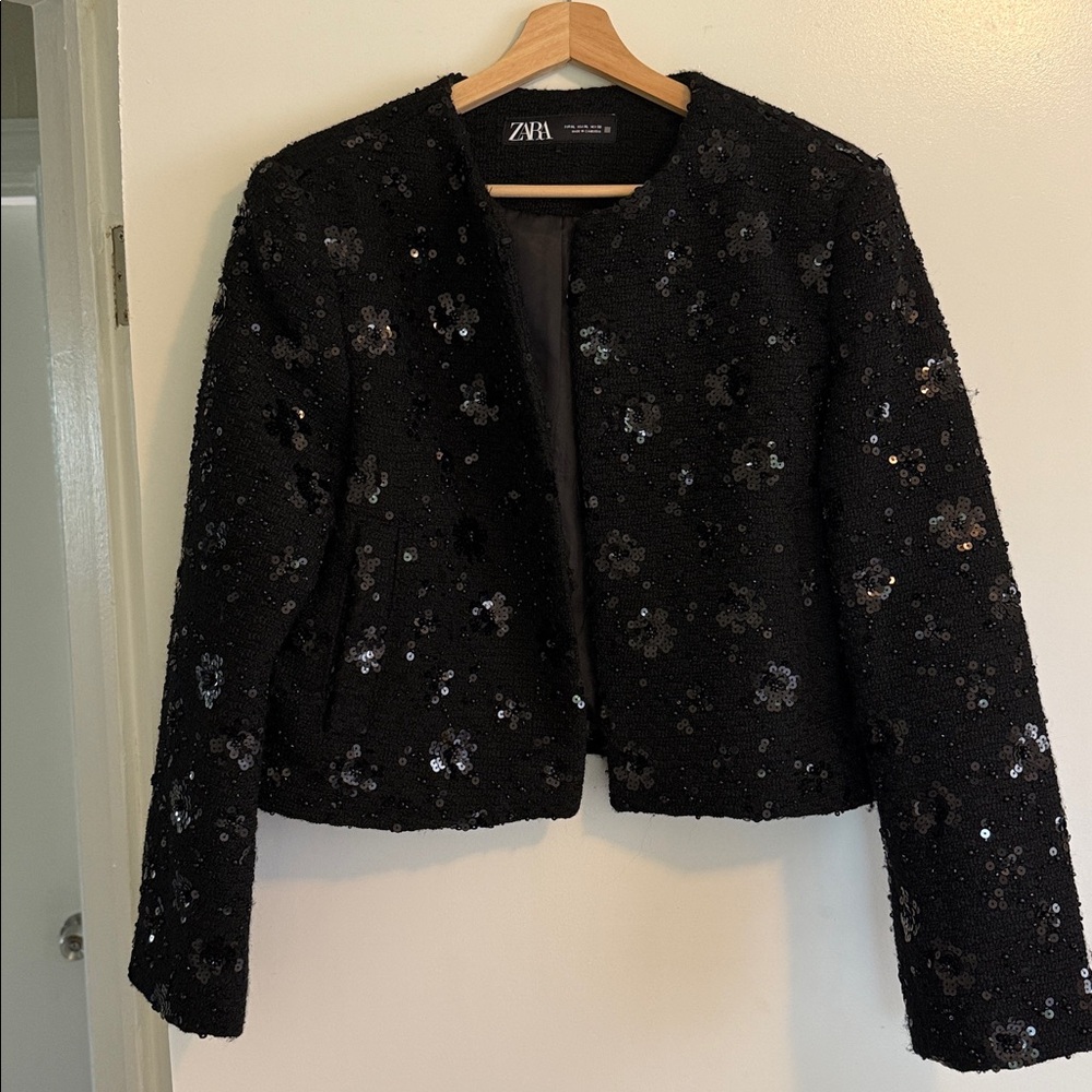 Zara Black Sequin Embellished Jacket
